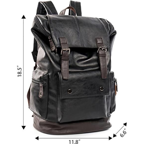 PU Leather Laptop Backpack,Vintage Travel Rucksack for College,Large main image 4